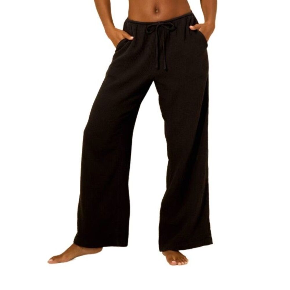 Shade & Shore Wide Leg Pants Womens S Black Cotton Gauze Beach Swim Cover New